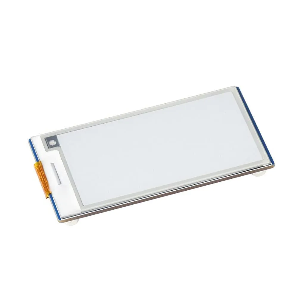 Small rectangular e-paper display module with black and white 296 by 152 pixel screen, 2.66 inch diagonal