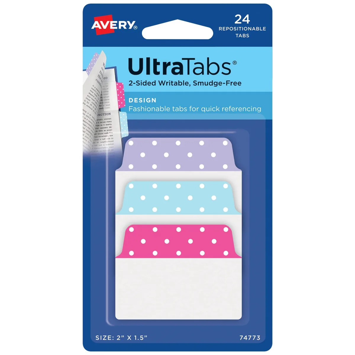 Pack of 24 rectangular pastel-coloured repositionable tabs, 2 by 1.5 inches