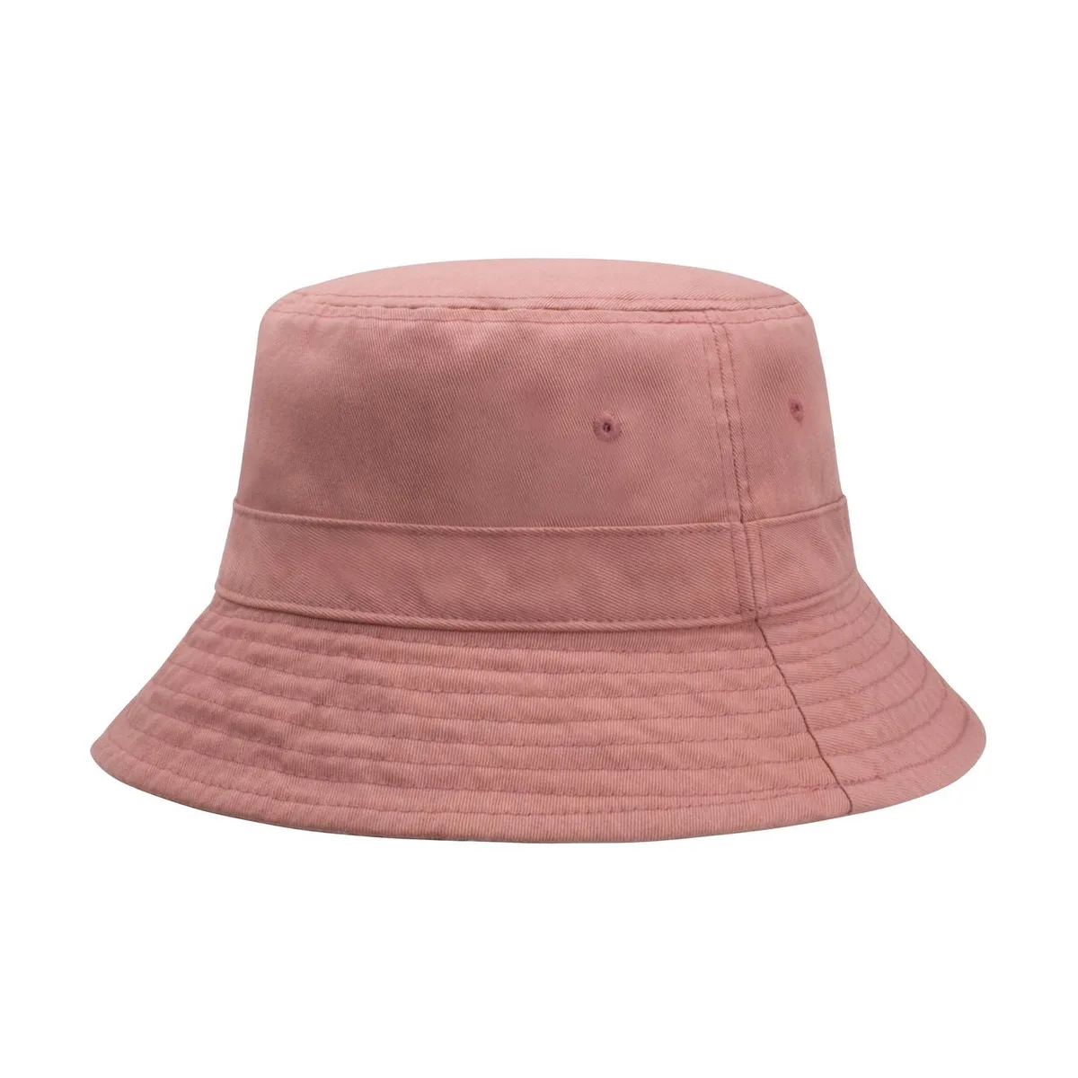Black polyester bucket hat with letter pattern and adjustable sweatband strap