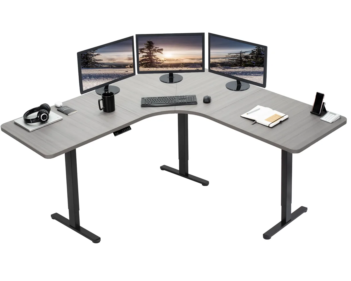 VIVO VIVO 71" x 71" Curved Corner Electric Desk Dark Gray/Black 264 lbs — product photo