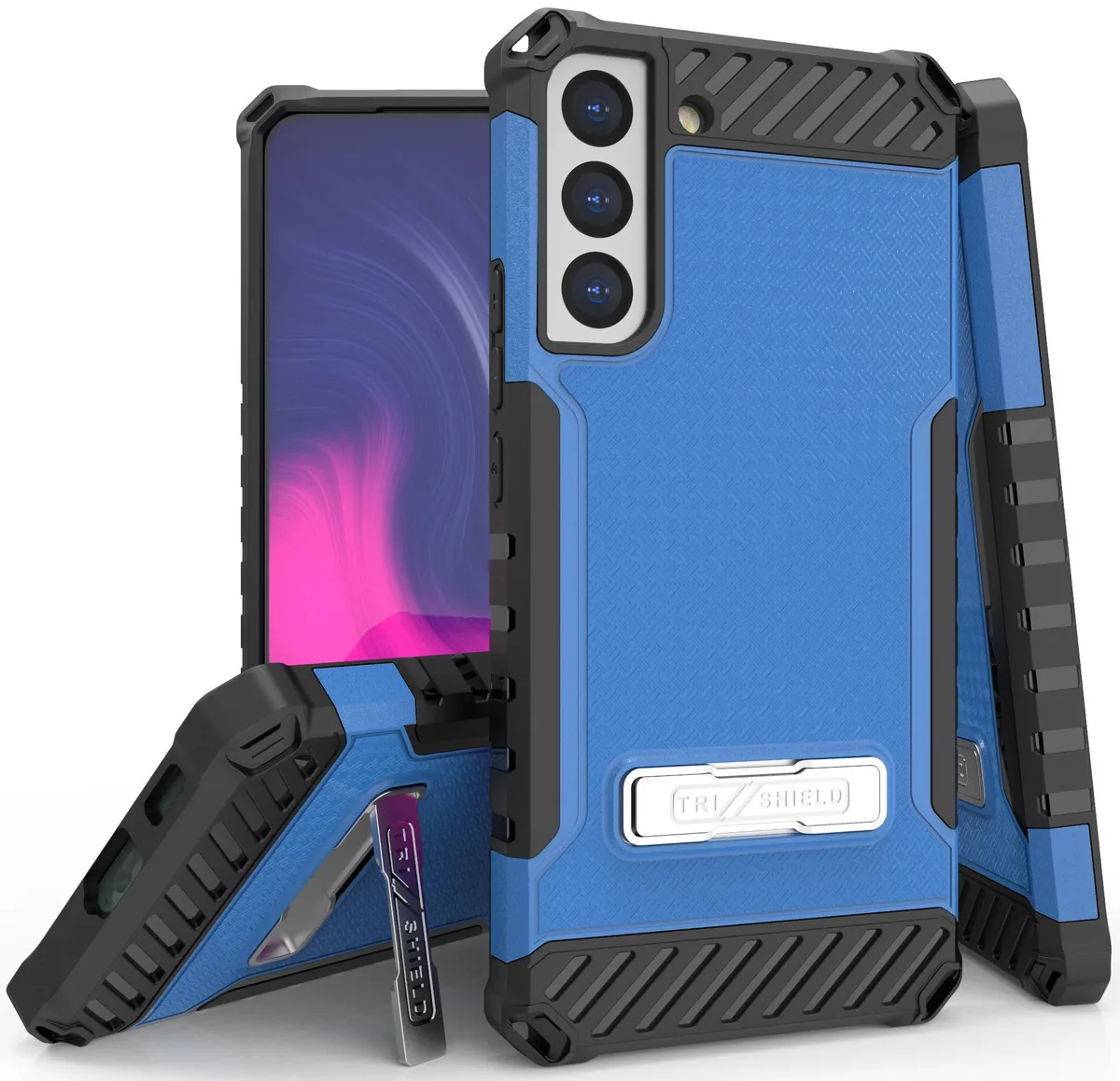 Nakedcellphone Nakedcellphone Tri-Shield Kickstand Case + Lanyard Strap Blue for Galaxy S22 5G — product photo