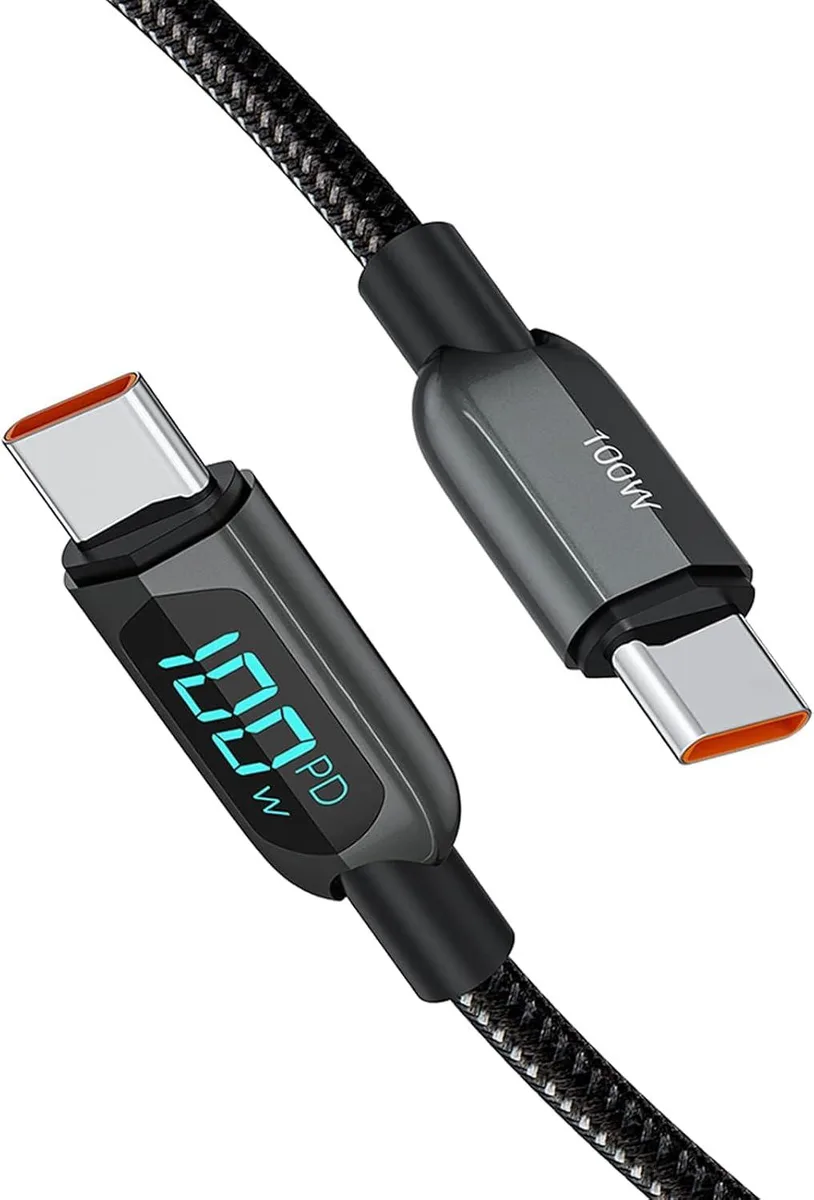 CableCreation CableCreation USB-C to USB-C Cable 2-Pack 6.6 ft PD 100W LED Display Braided Black — product photo