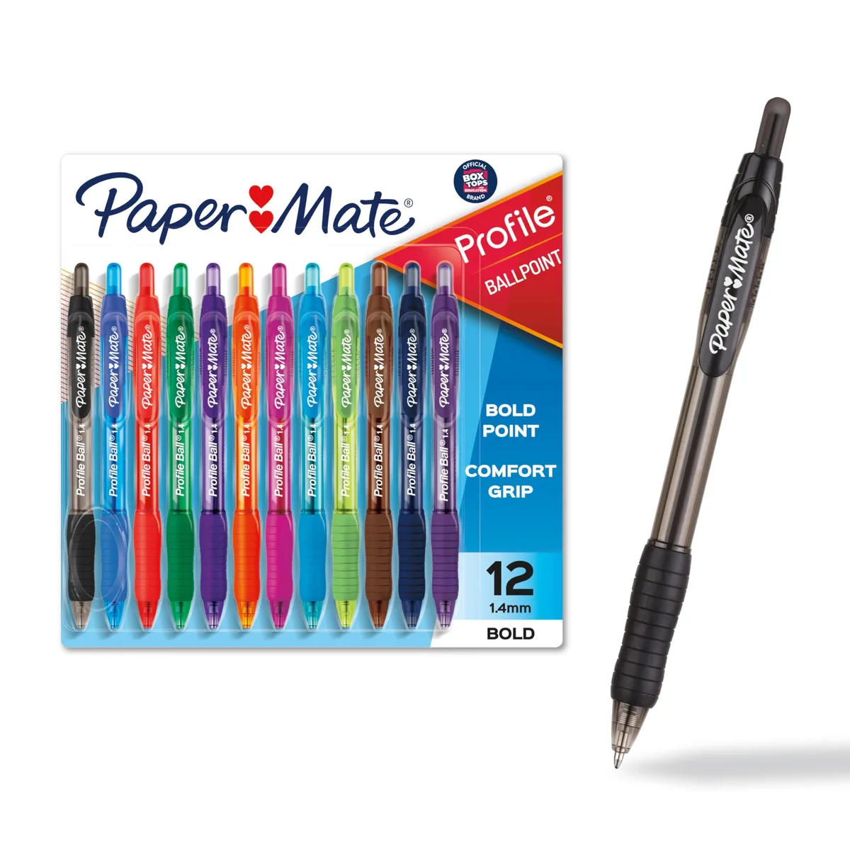 Twelve retractable ballpoint pens with rubberised grips and assorted colour barrels