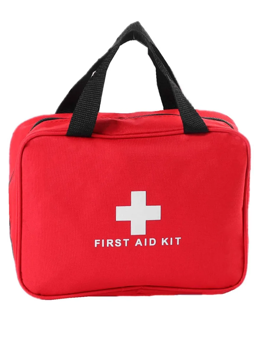 Red rectangular first aid bag, compact size, empty with cross print
