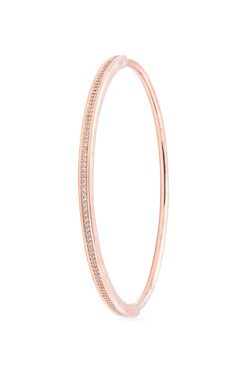 Pandora Signature I-D Pave Bangle in 14k rose gold plating with pave channel