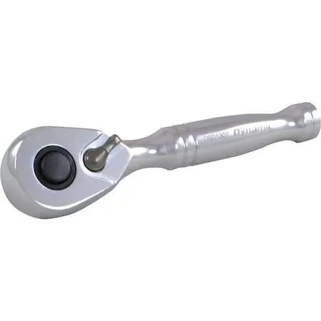 Compact chrome 1/4 inch drive stubby ratchet with 48 teeth and thumb reverse switch