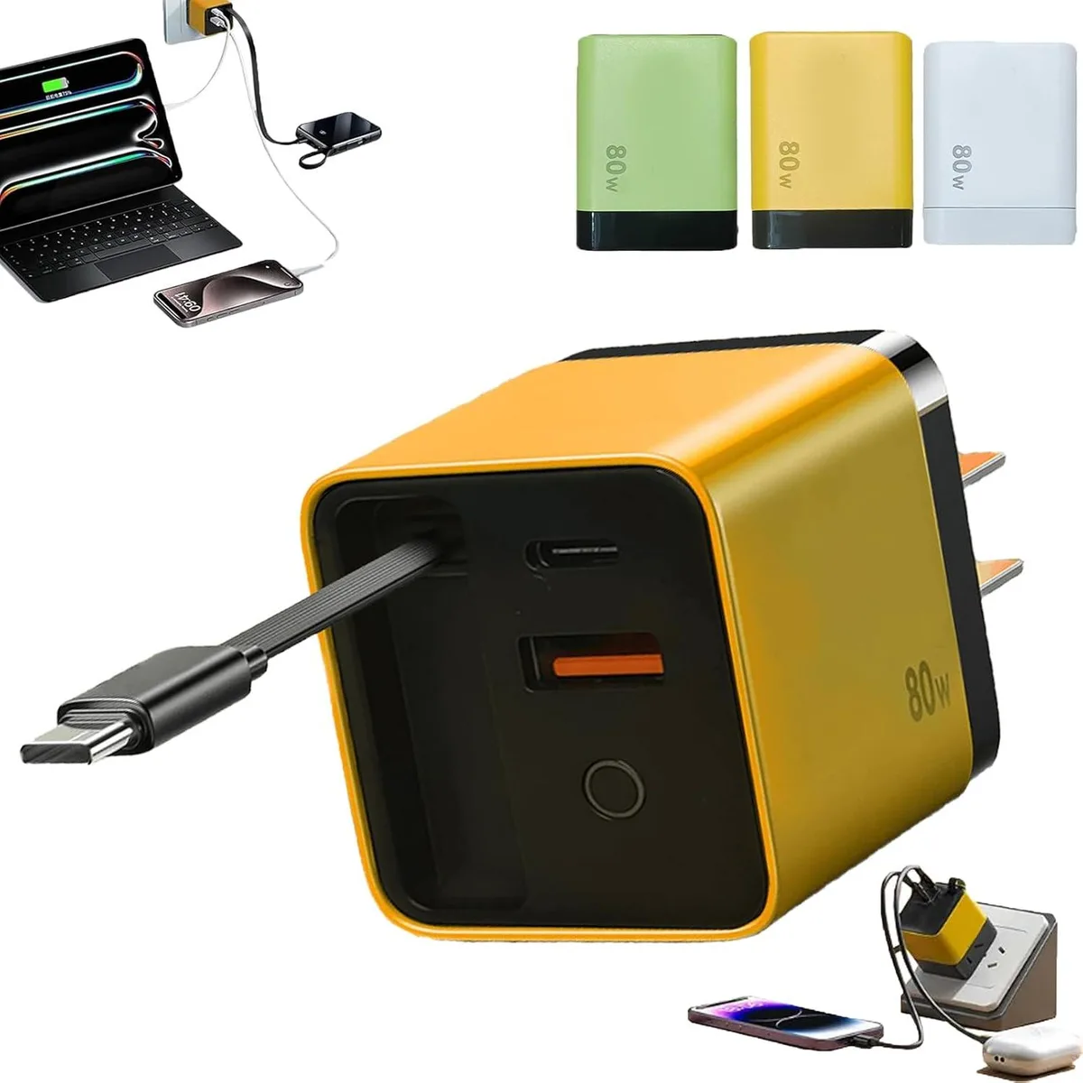 ONITOON ONITOON 80W Retractable Wall Charger 23.6in Cable Yellow — product photo