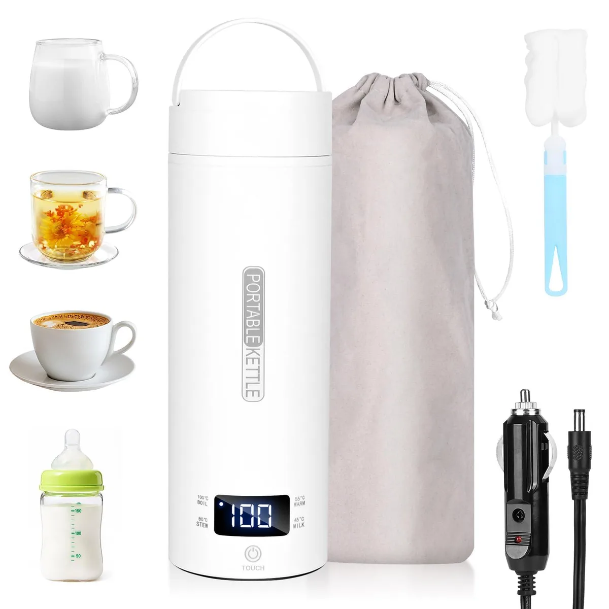  lazycozy Car Travel Kettle 16oz 96W 4 Temp White — product photo