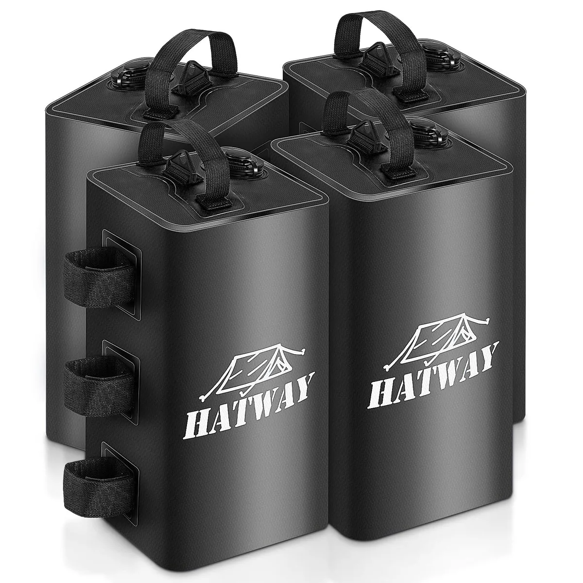 Four black square water-weight bags with hook-and-loop straps