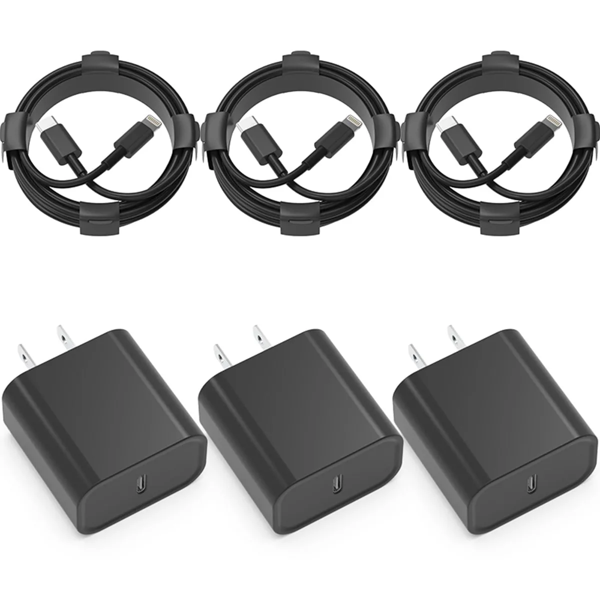 KEHIPI KEHIPI G06-PD1328A 20W USB C Charger 3 Pack 6ft Cable Black — product photo