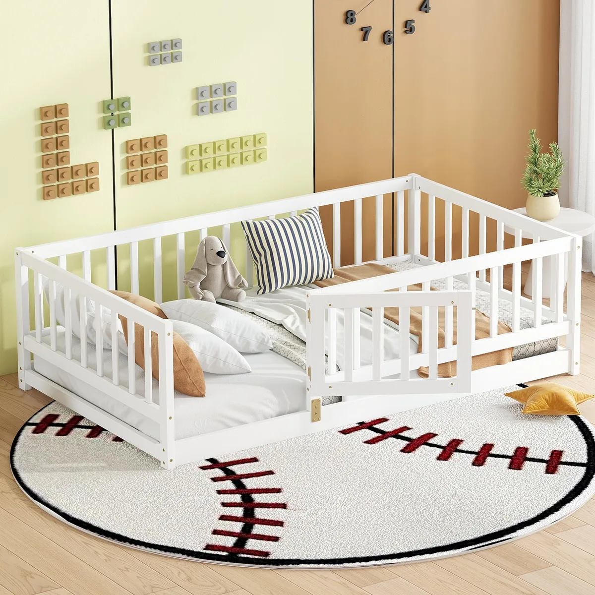 tuphen tuphen Twin Floor Bed with Fence and Door White 21.5 — product photo