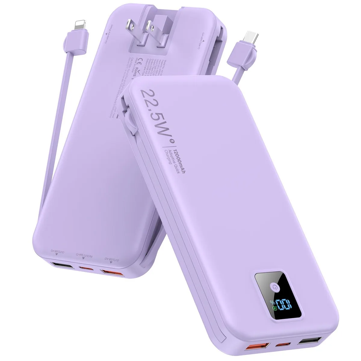 No Sew No Sew AC-02F 12000mAh 22.5W power bank Purple — product photo