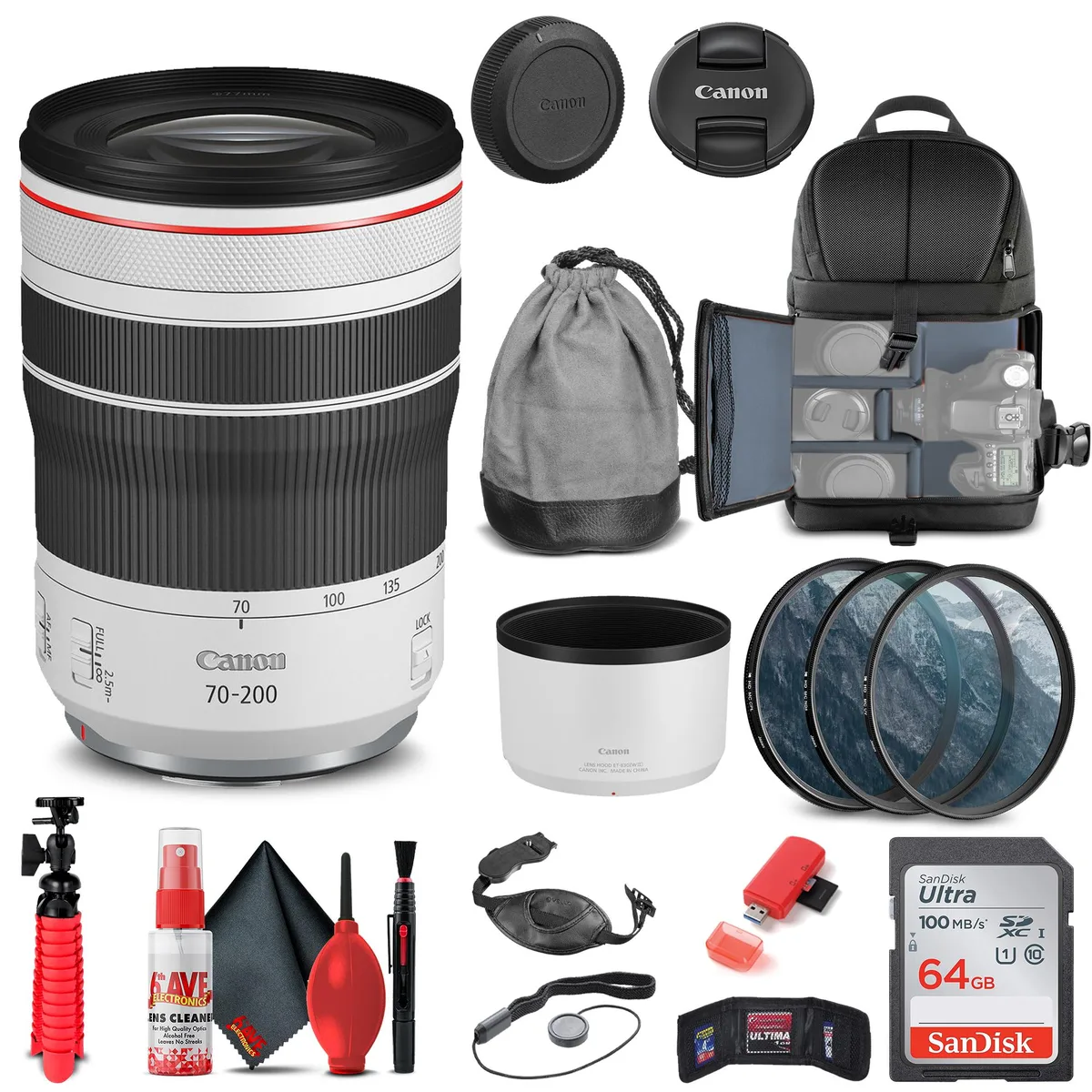 Canon Canon RF 70-200mm f/4L IS USM Lens + Filter Kit + Backpack + 64GB Card + Accessories — product photo
