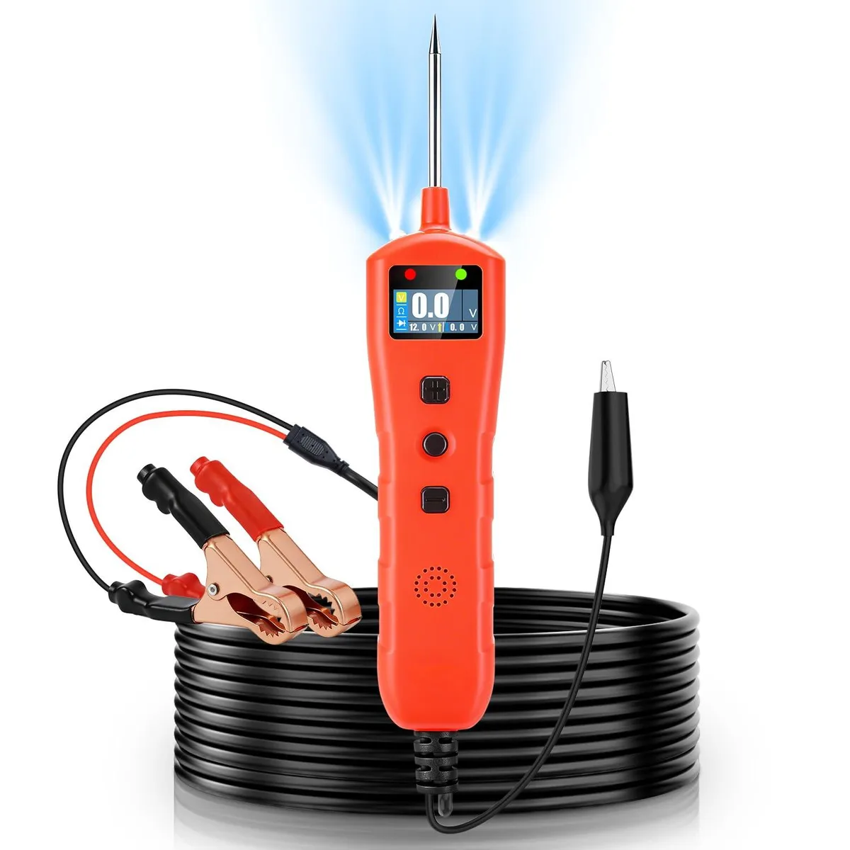 Handheld automotive circuit probe tester with LCD display and LED work light