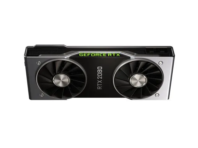 Silver dual-fan graphics card with angular shroud and metal backplate