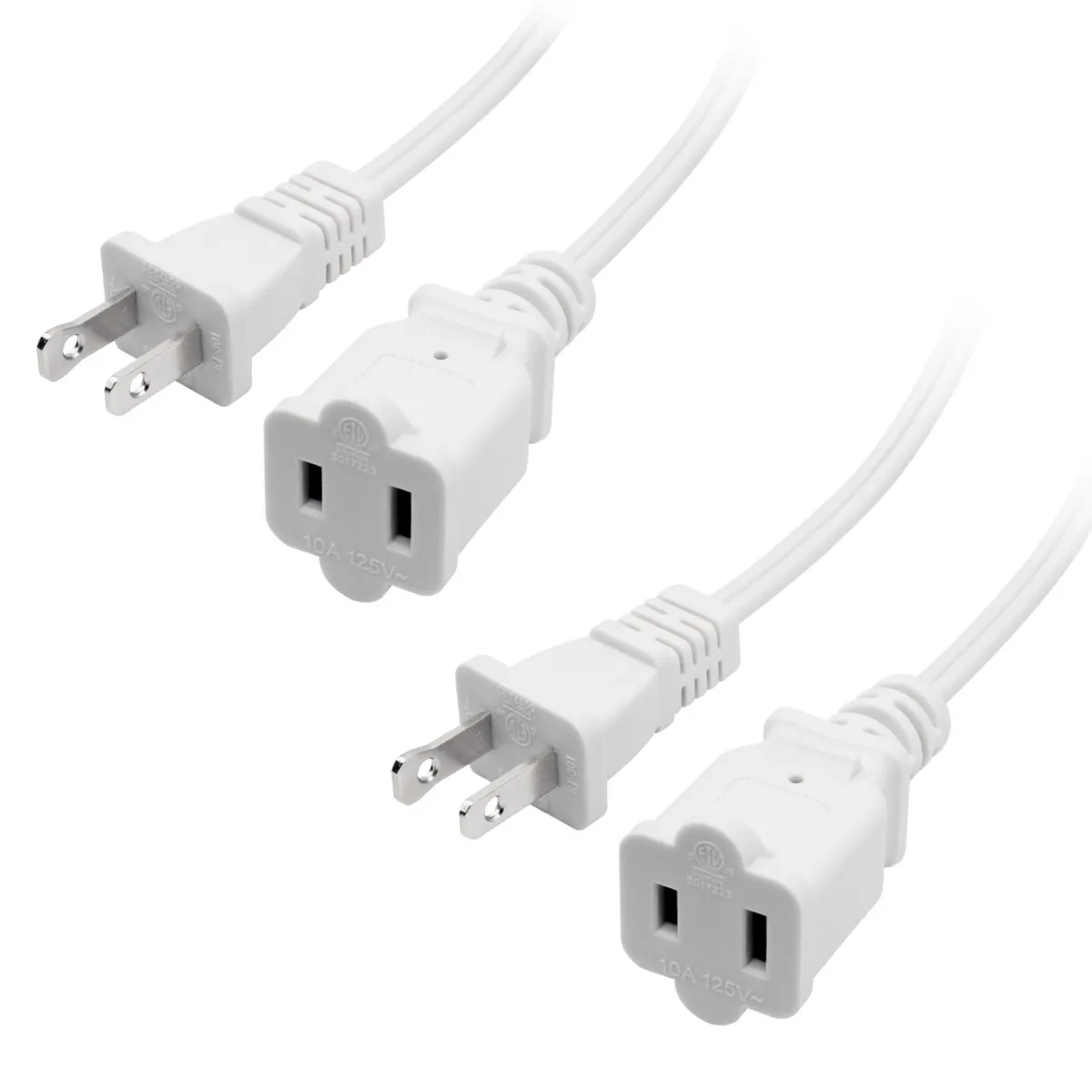  Yeatel 01 2-Pack 5ft 2-Prong Power Extension Cord 18AWG 10A 125V White — product photo