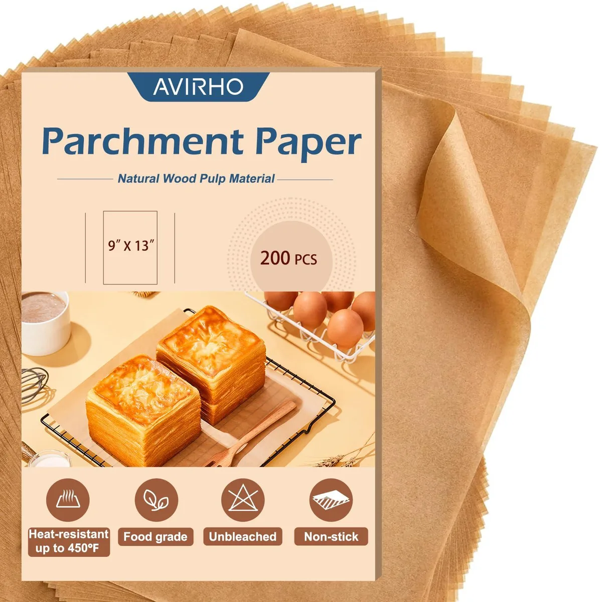 Stack of 200 brown rectangular parchment sheets 9 by 13 inches