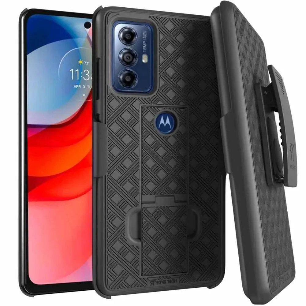 Rome Tech Rome Tech Moto G Play (2023) Belt Clip Holster Case Blue Black Dot — product photo
