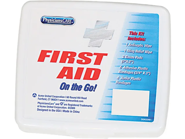 Compact plastic first aid kit in a small case