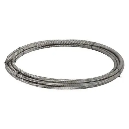 Coiled steel drain cable, 3/4 inch diameter, 100 foot length, silver metallic finish