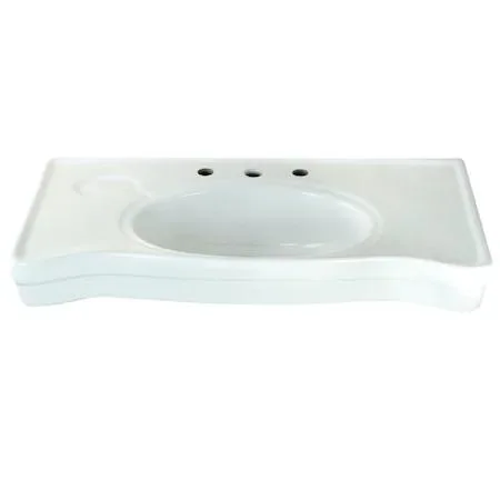 White ceramic console sink basin rectangular glossy finish