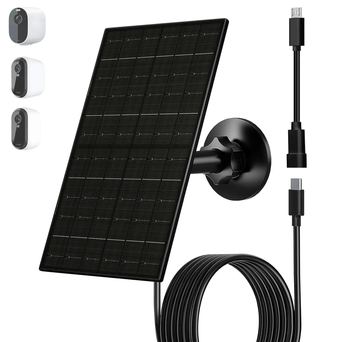 Black rectangular solar panel with 9.8ft cable and adjustable mount