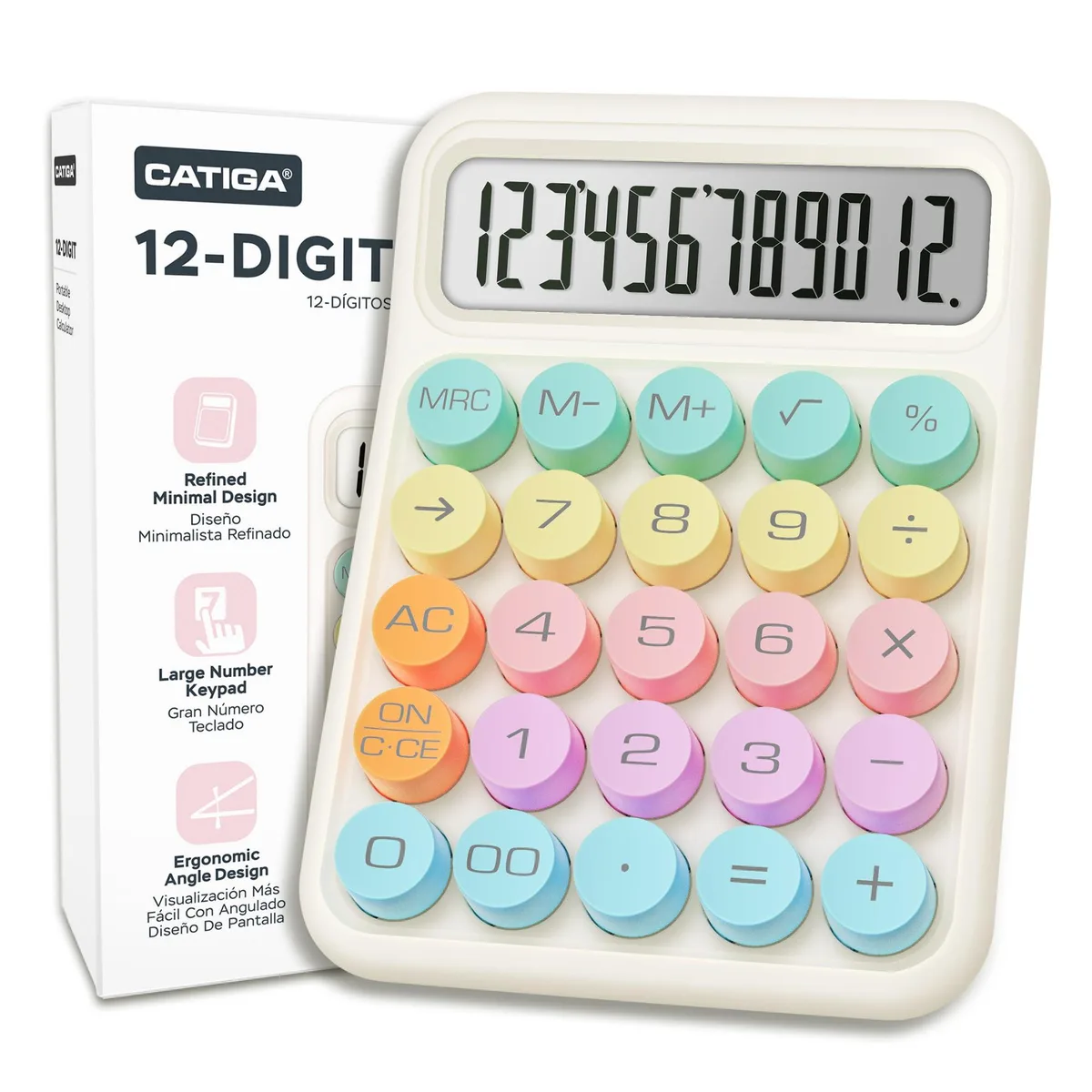  Clatina CD-2847 12-Digit Mechanical Calculator Pastel 6.2 x 4.4 in — product photo