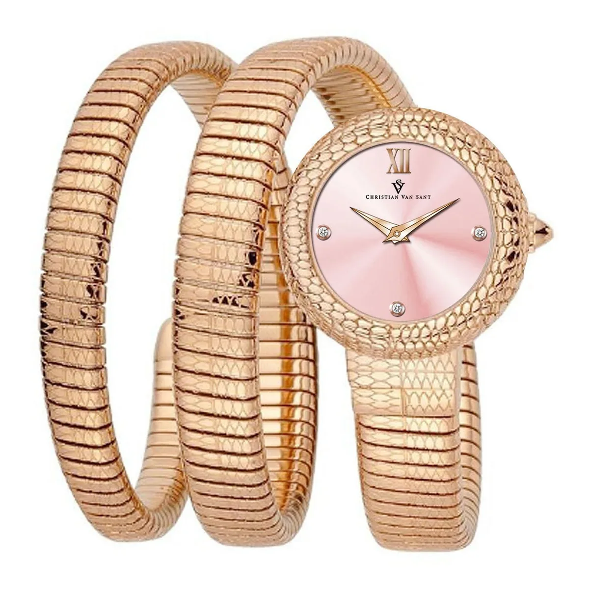 Stainless steel watch with pink dial and metal bracelet