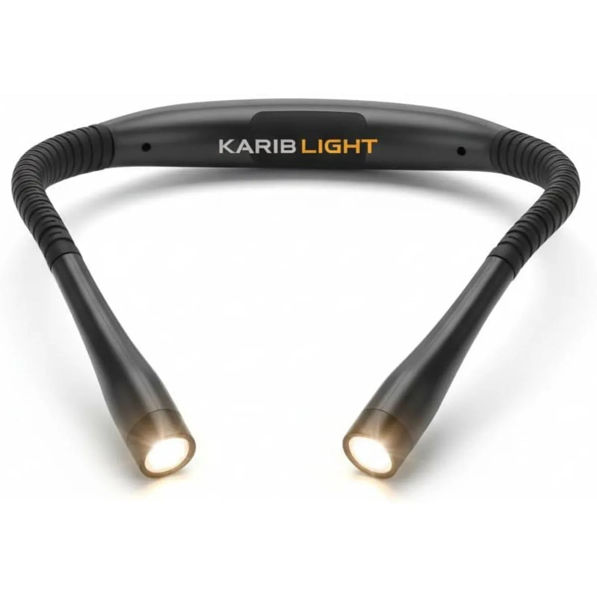 Lightweight blue neck-worn LED lamp with two flexible silicone arms and USB-C port