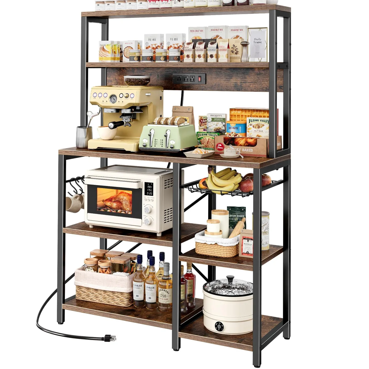 SUPERJARE Bakers Rack with Power Outlet 35.4" Rustic Brown — product photo
