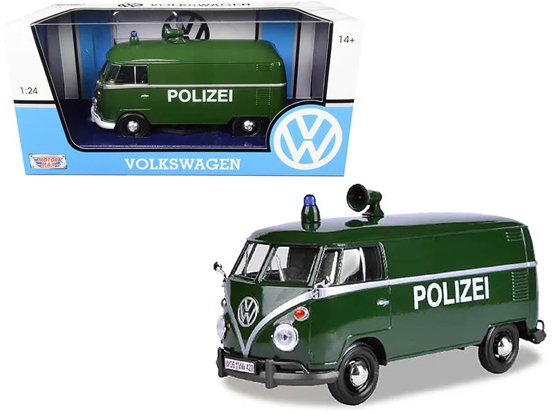MOTORMAX MOTORMAX Volkswagen Type 2 (T1) Police Van "Polizei" Dark Green 1/24 Diecast Vehicle — product photo