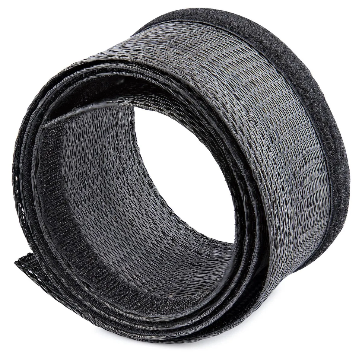 Braided mesh cable sleeve in flexible woven fabric, hook-and-loop closure, ten foot length