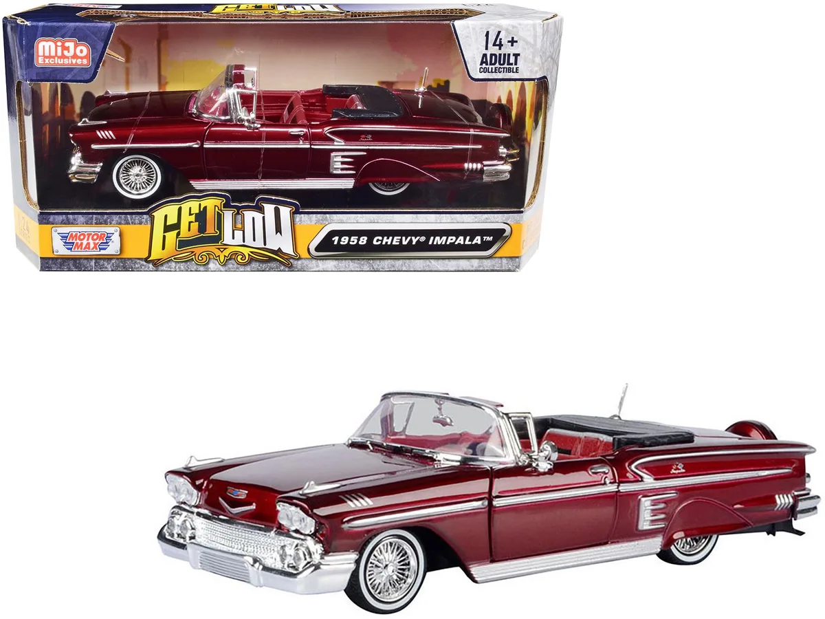 MOTORMAX MOTORMAX 1958 Chevrolet Impala Convertible Lowrider Dark Red Metallic 1/24 — product photo