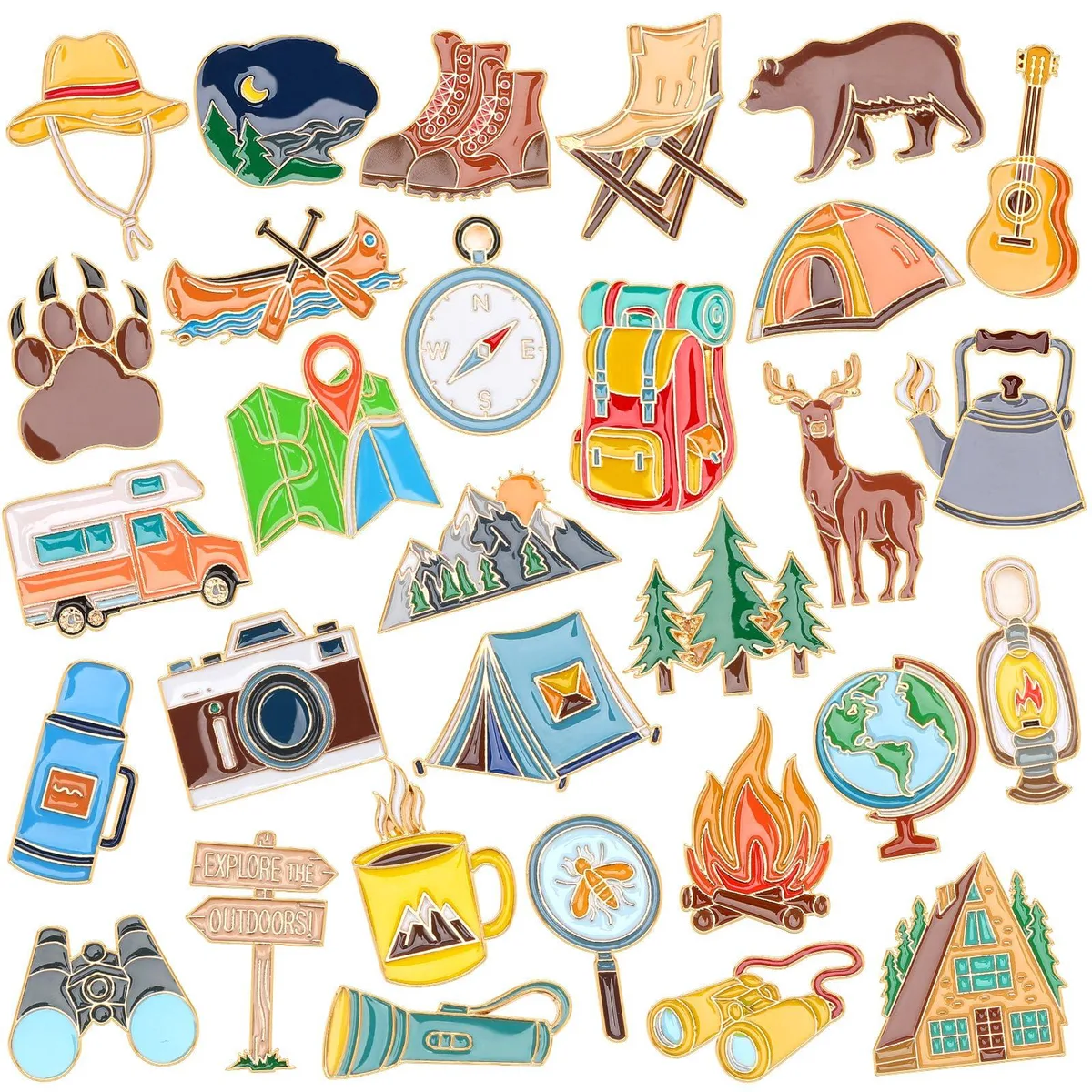  60pcs Camping Enamel Pins 30 Designs 2 Each — product photo