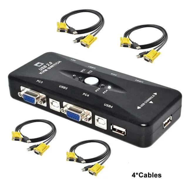 YINGHUA YINGHUA 4-Port VGA KVM Switch 1920x1440 with 4 Cables — product photo
