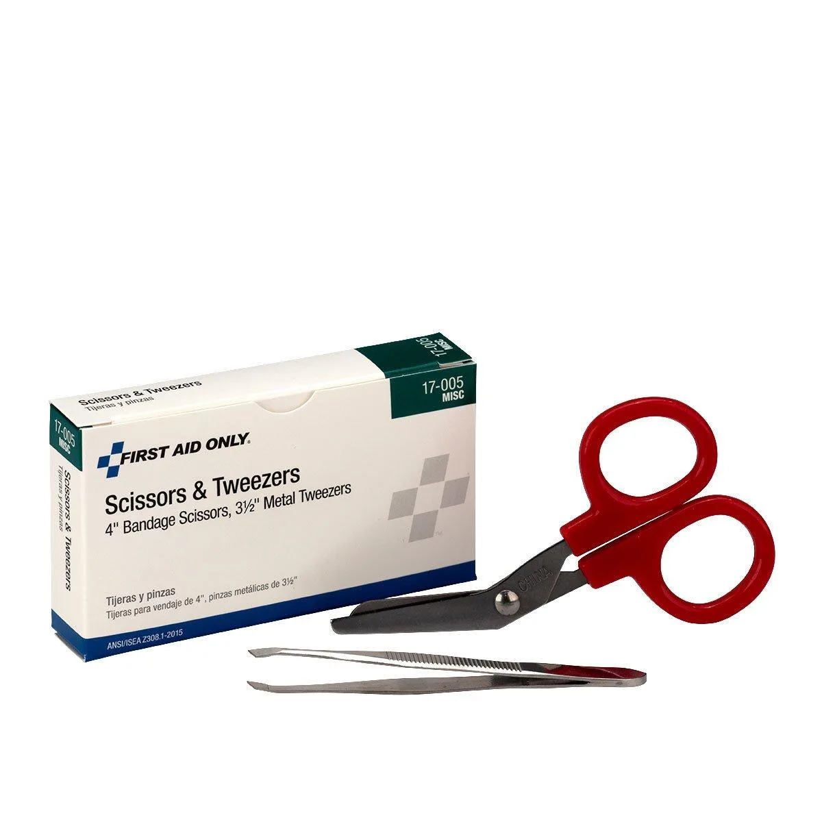 First Aid Only 17-005 Bandage Scissors and Tweezers Set, 4-inch, 3.5-inch, Stainless Steel, Red — product photo