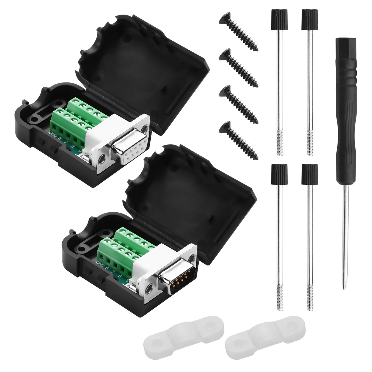 Vszerda Vszerda DB9 RS232 Solderless Breakout Pair Male Female with Case Long Bolts — product photo