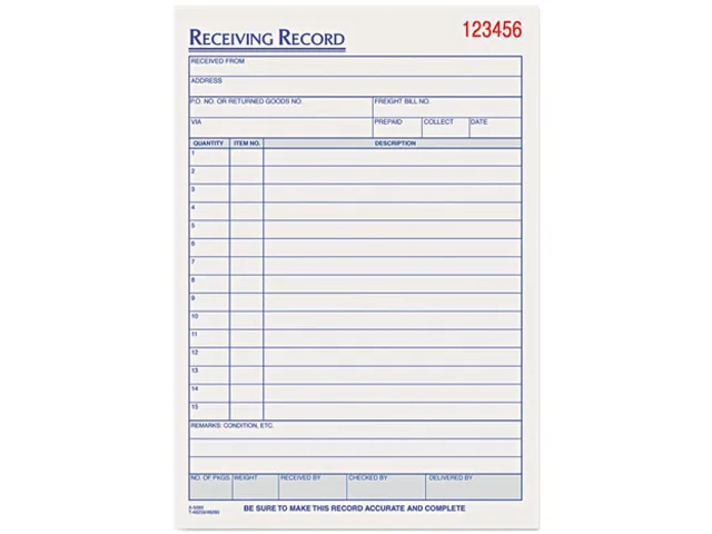 TOPS TOPS 46260 Receiving Record Book, 50 Sets, 12 Items, Carbonless Triplicate — product photo