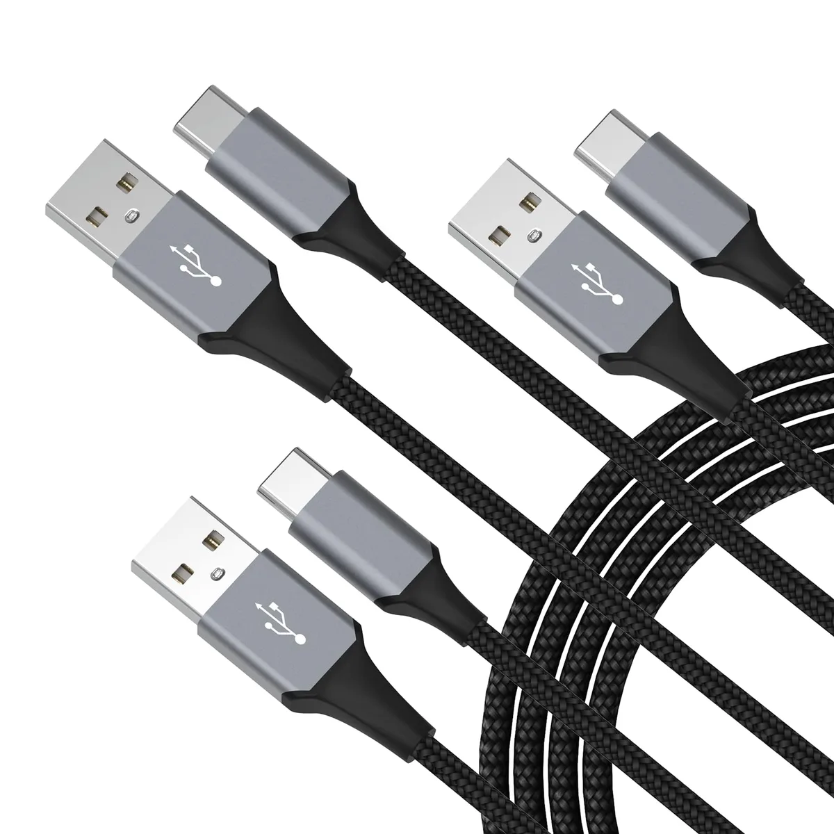 ViewSonic ViewSonic USB-A to USB-C Cable 3-Pack 3 ft/6 ft/6 ft Black Nylon Braided 3 A 20 V 480 Mbps — product photo