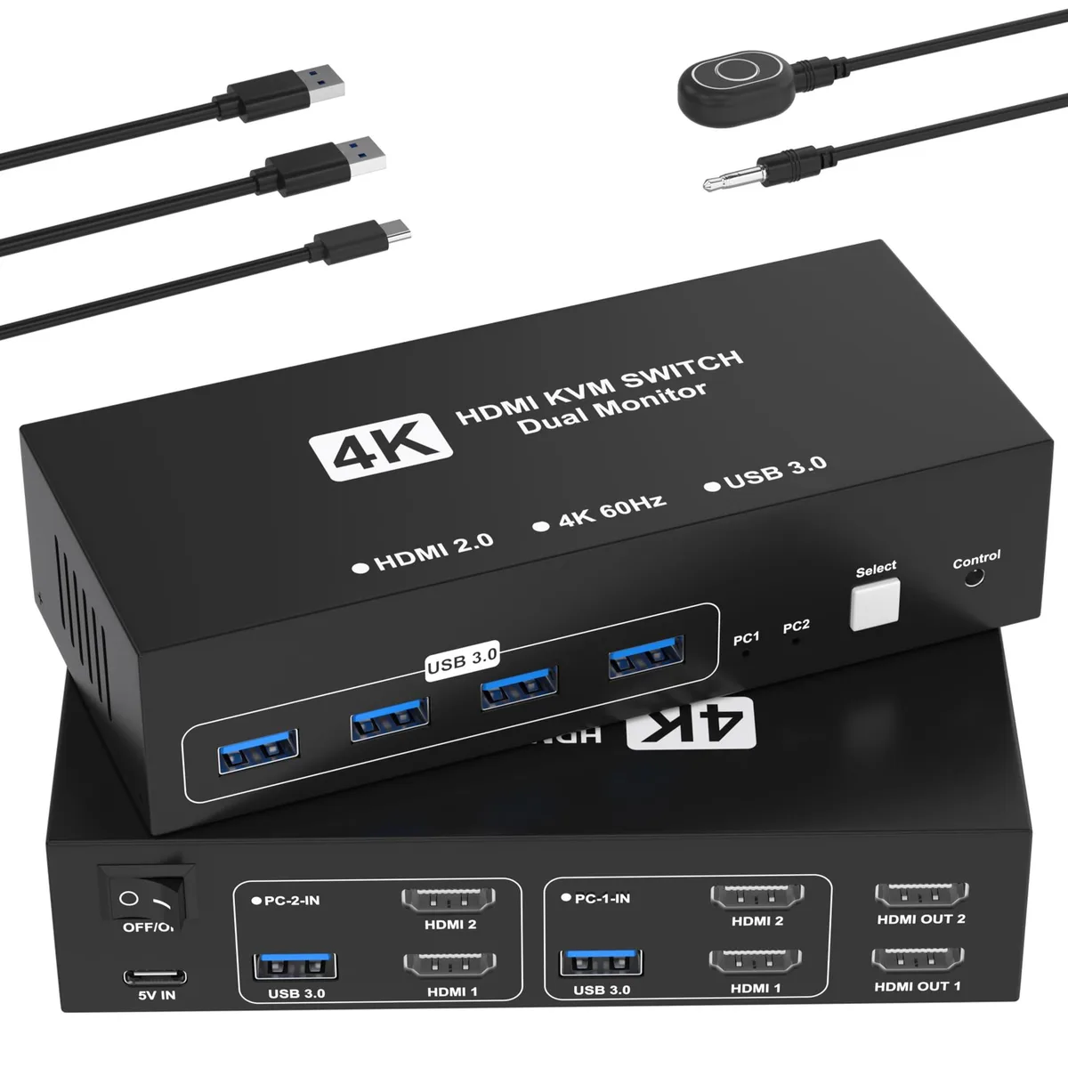  TRENDnet KVM-4KHD-01 HDMI KVM Switch 2 Monitors 2 Computers 4K@60Hz 4 USB 3.0 Ports — product photo