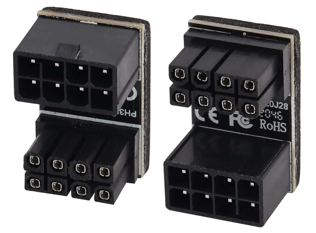 BUCIER BUCIER 2-Pack 180° Down-Angled PCIe 8-Pin Male to Female Adapter — product photo