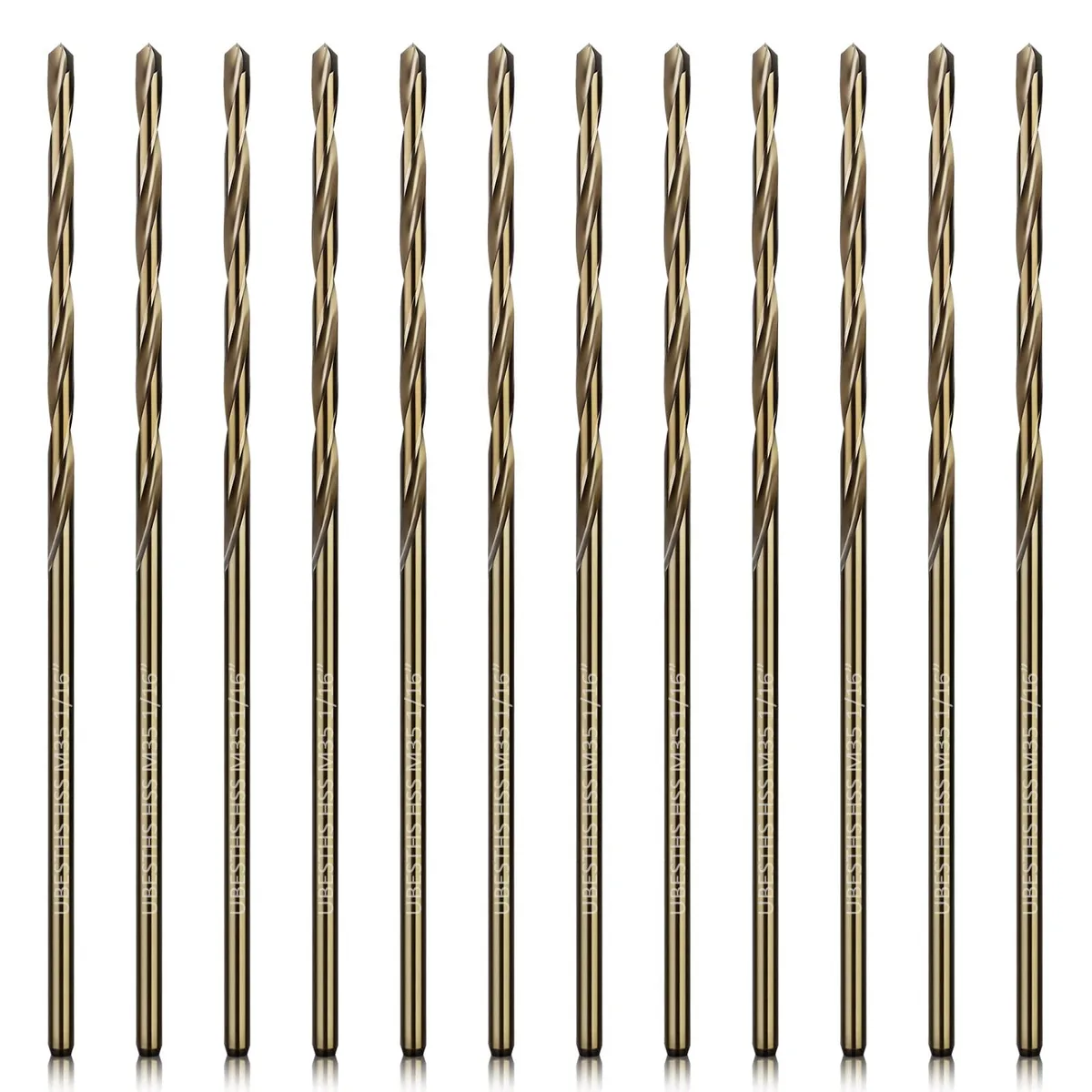 Twelve 1/16 inch cobalt drill bits in a plastic storage case