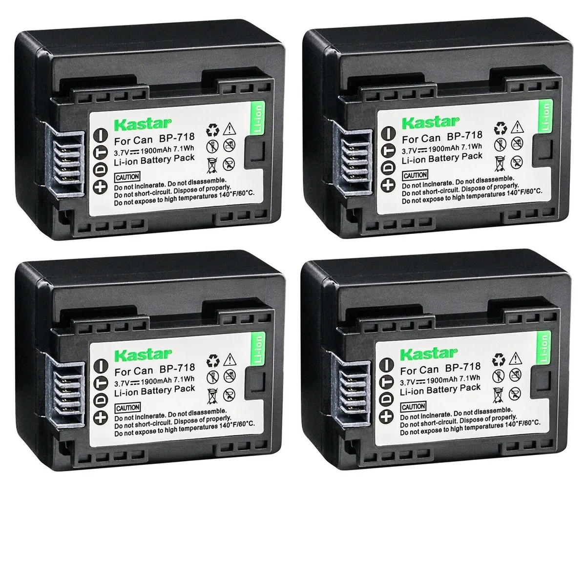 Kastar Kastar BP-718 4-pack 3.7V 1900mAh for Canon VIXIA HF R42 R50 R52 camera battery — product photo
