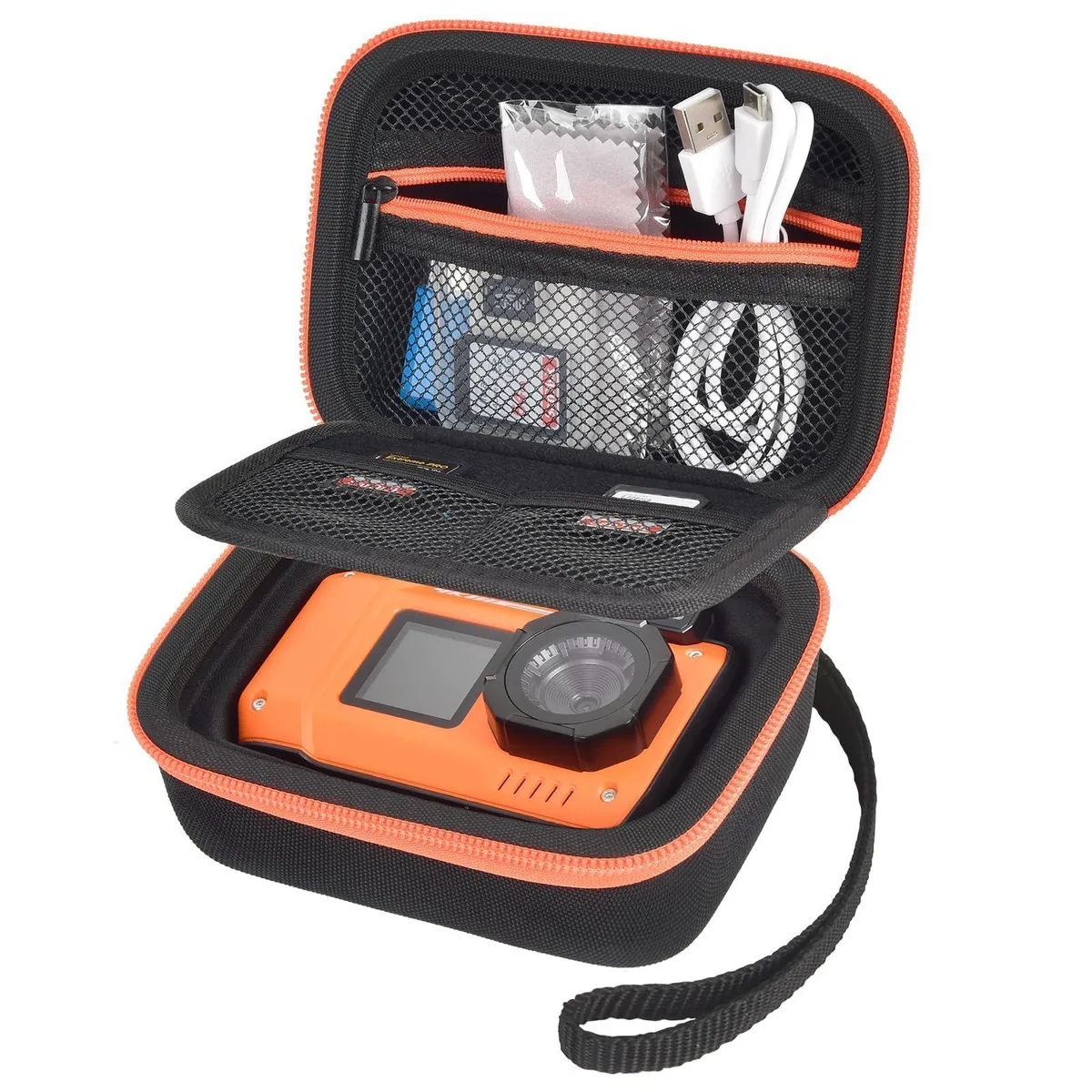 Black hard EVA camera case with foam insert and mesh pocket