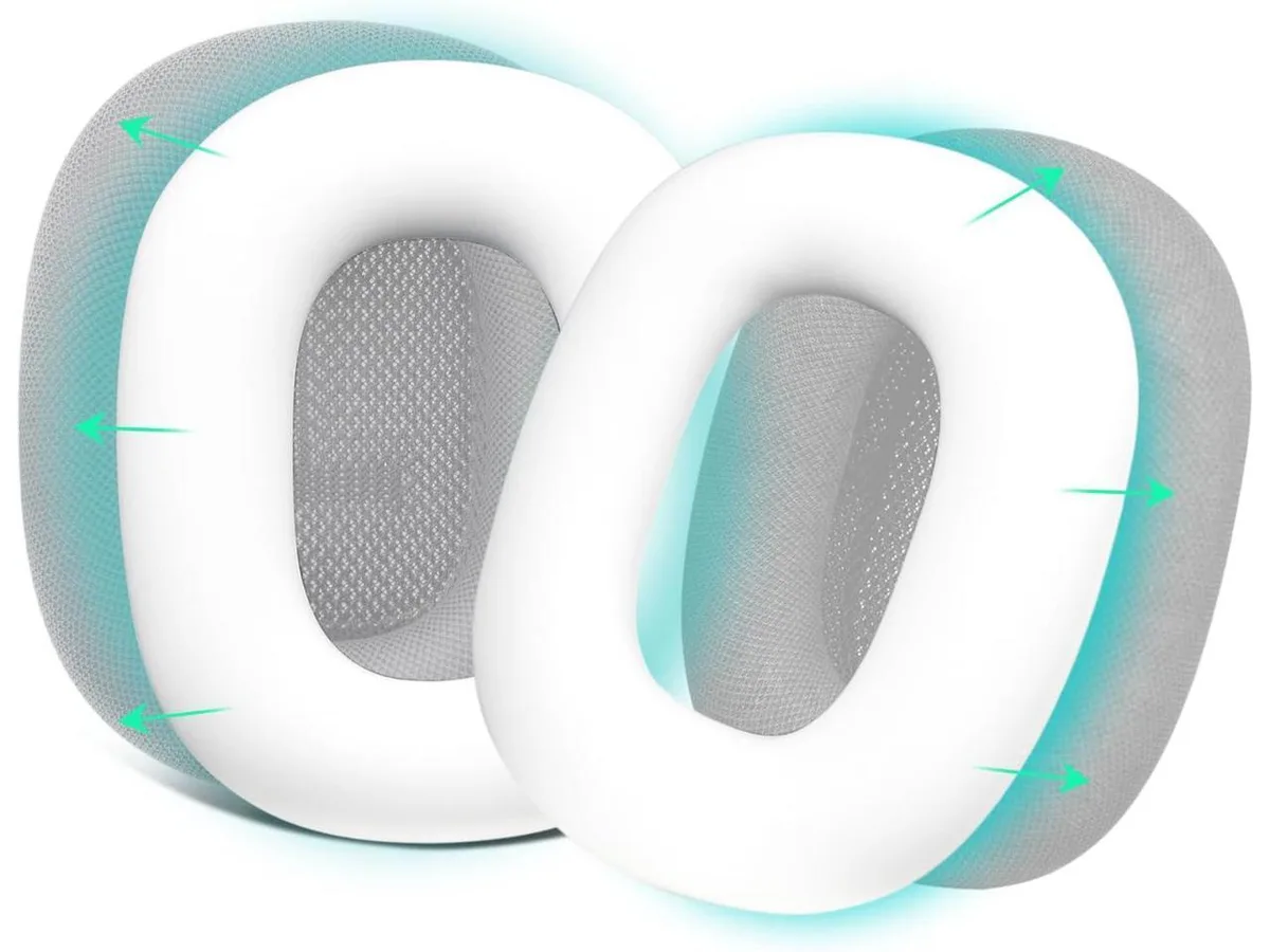 White silicone ear-pad covers on AirPods Max headphones