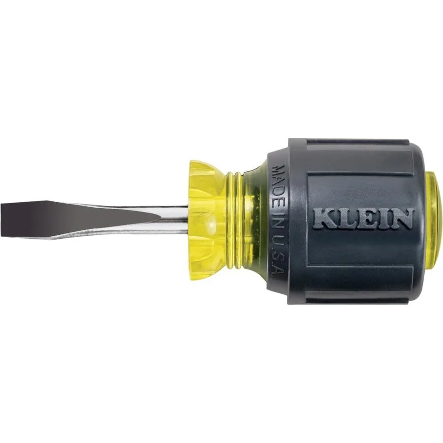 Klein Tools 409-600-1 stubby square screwdriver with white cushion grip and chrome shank