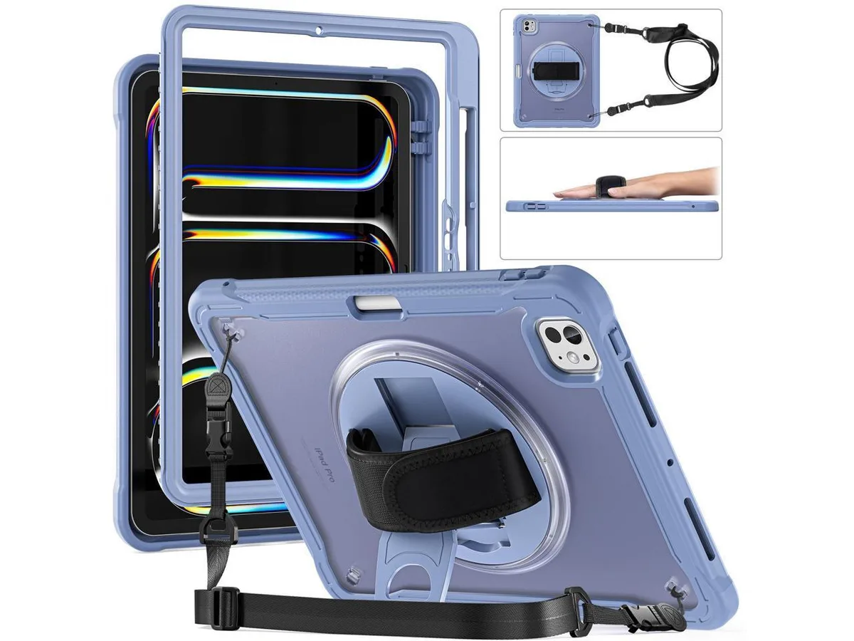 BONAEVER BONAEVER A2836/A2837/A3006 iPad Pro 11 2024 rugged case with 360° hand strap stand shoulder strap purple — product photo