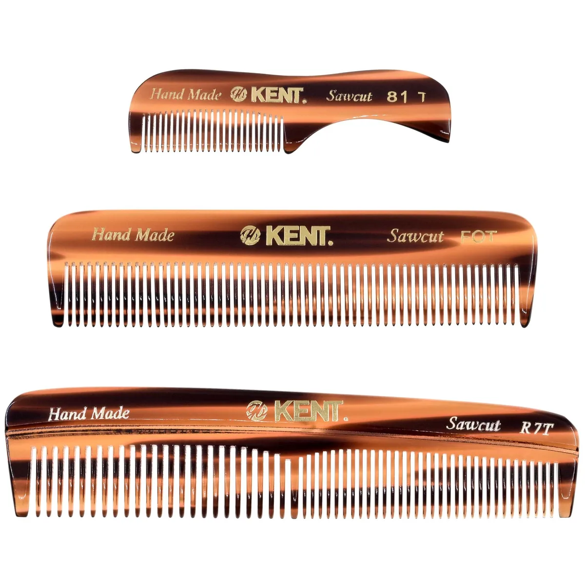 Three tortoiseshell cellulose acetate pocket combs, handmade in England