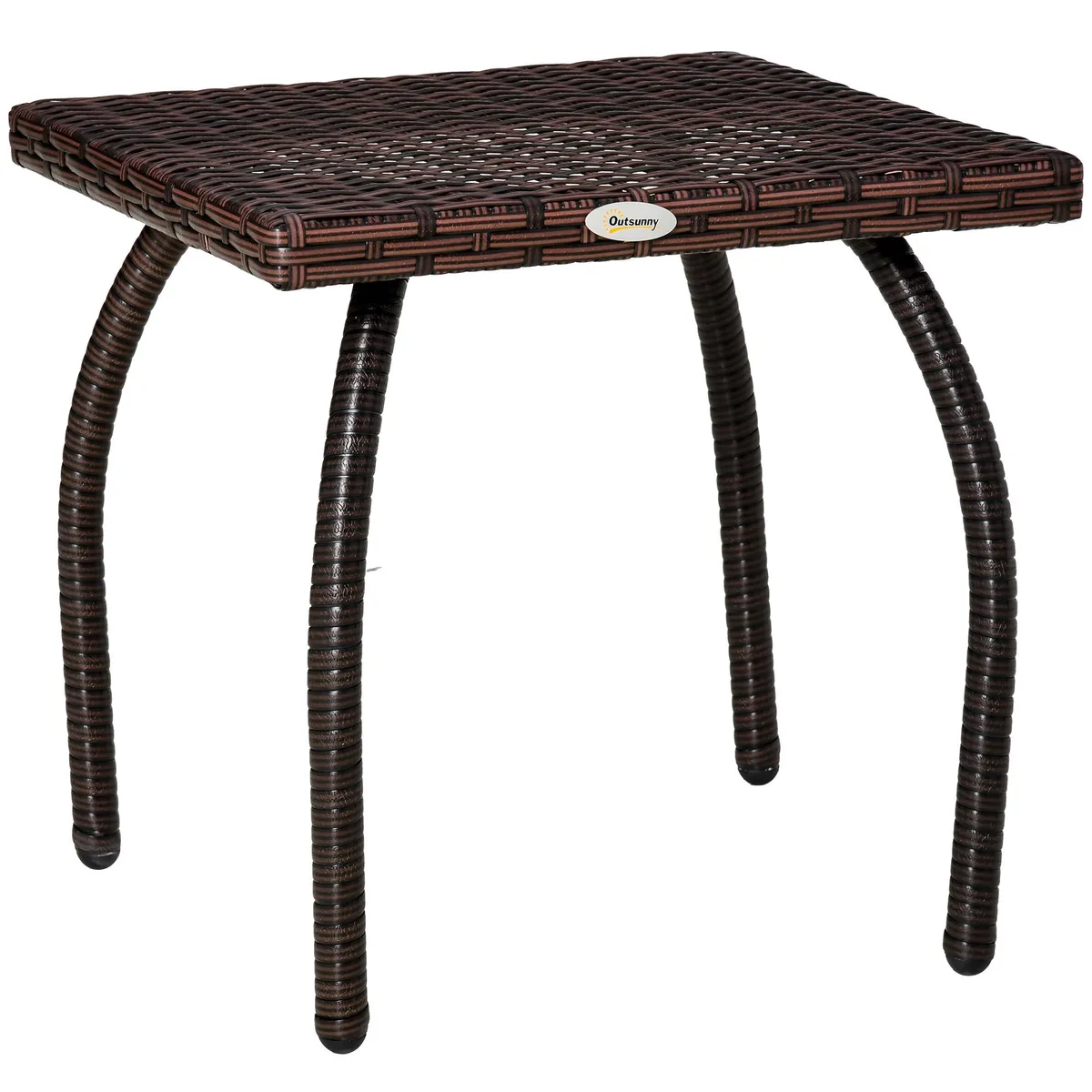 Square brown PE wicker side table on powder-coated steel frame 17.75 inch wide 17.25 inch high