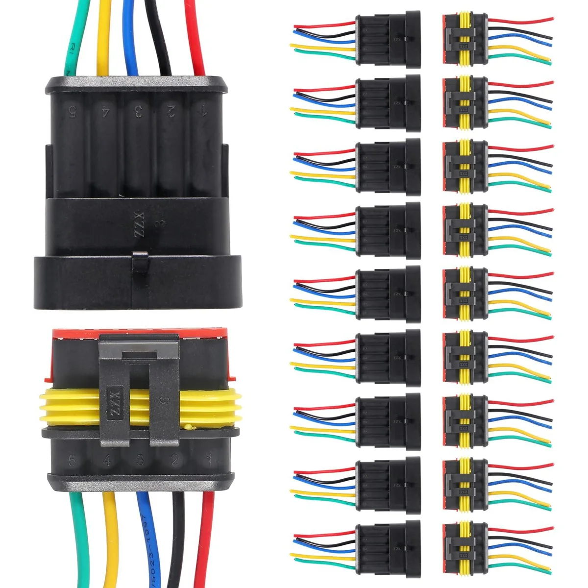 KEHIPI KEHIPI 10 Pack 5 Pin Waterproof Wire Cap Connectors 16 AWG 1.57in — product photo